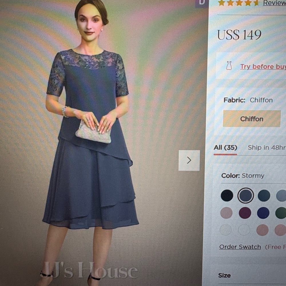 Elegant Gray Lace Chiffon Dress